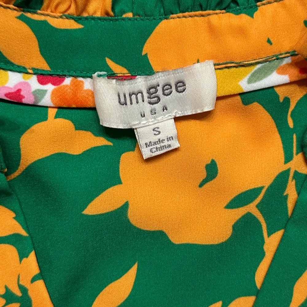 Umgee Green Orange Floral Embroidered Puff Sleeve Blouse size S - Picture 3 of 9